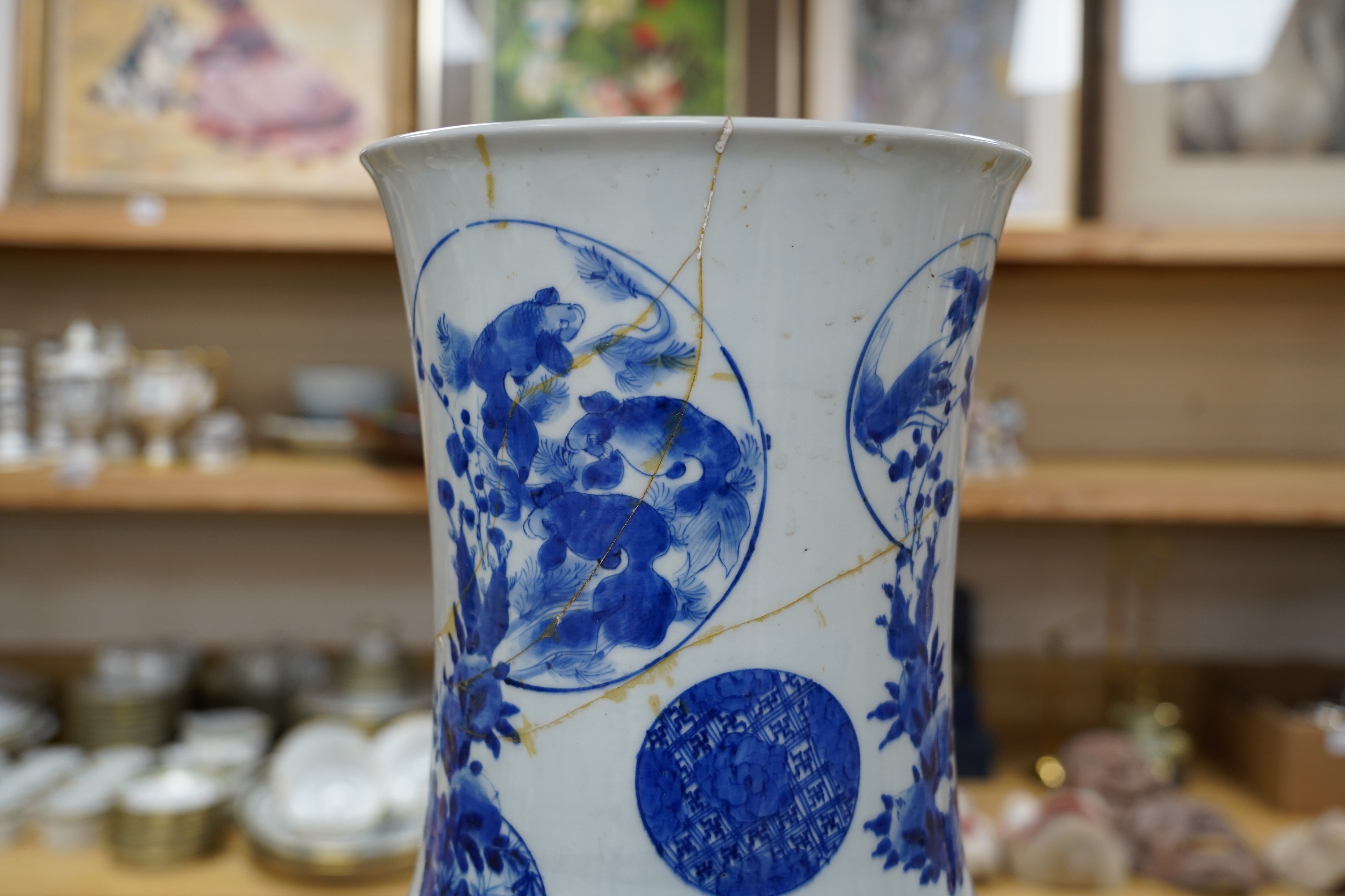 A massive late 19th century Japanese Arita blue and white vase, 79cm (damaged)